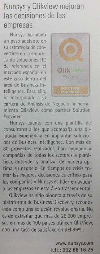 Eco3 enero Nunsys y Qlikview mejoran las decisiones de las empresas